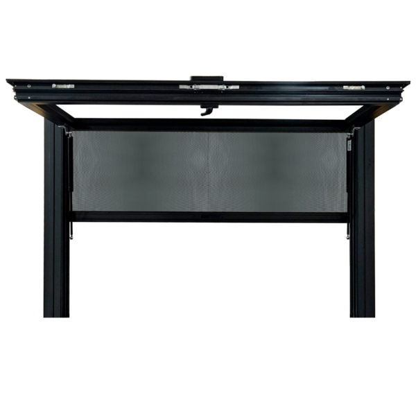 65 Series Hydraulic Awning Window Without Bottom Frame Open - Front View Screen Half Down - Black