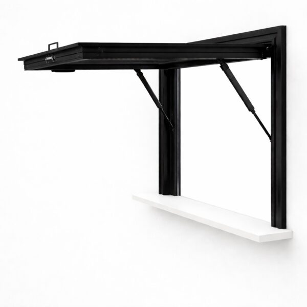 65 Series Hydraulic Awning Window Without Bottom Frame Open - Side View - Black