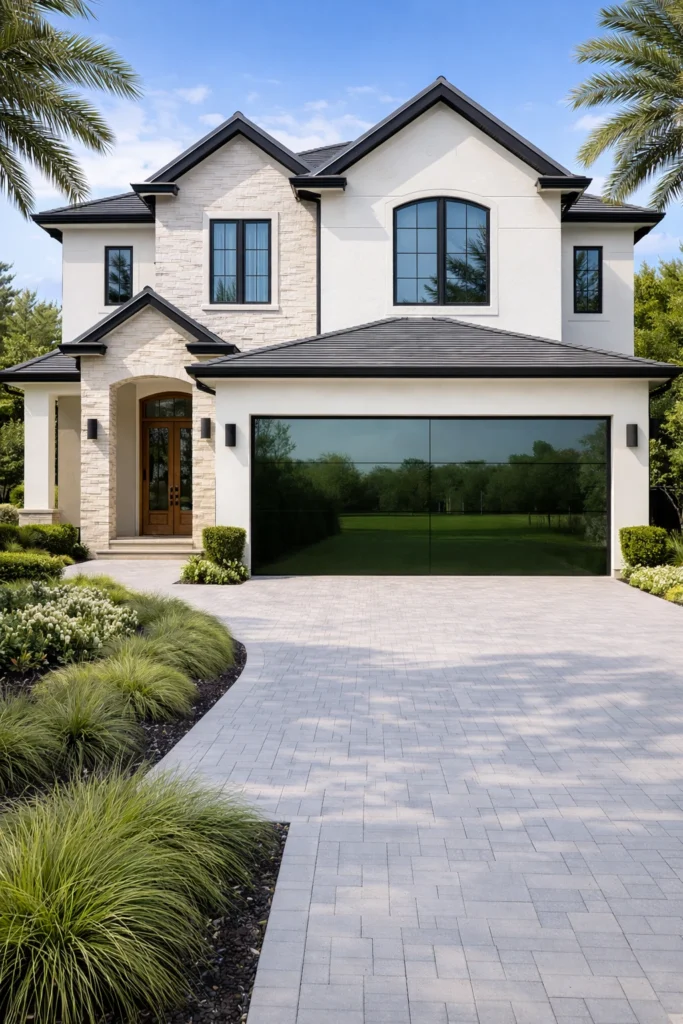 Frameless Garage Door On House