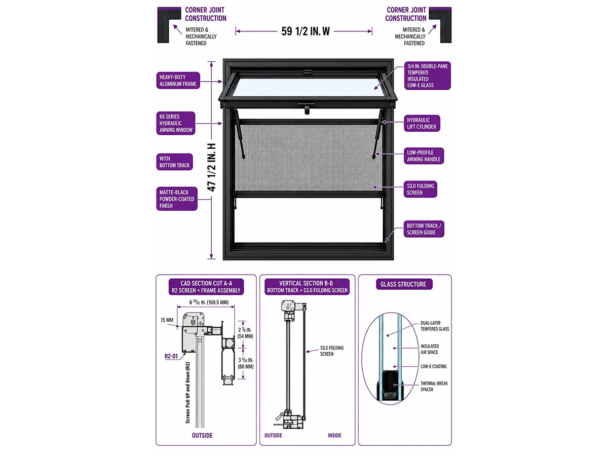 TEZA 65 Series Aluminum Hydraulic Window With Bottom Frame - Image 15